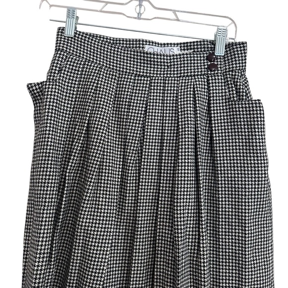 Chaus Vinatage Wool Blend Houndstooth Pattern Black & Grey Pleated Skirt Size L - Picture 4 of 6